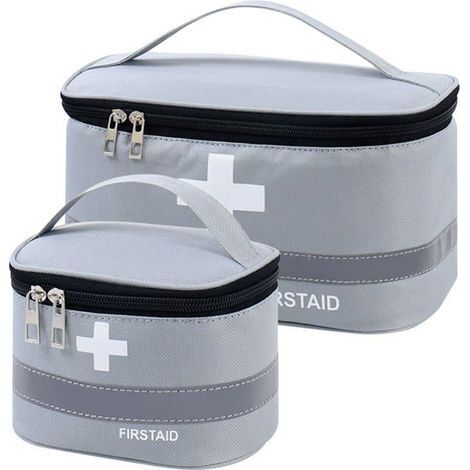 Lot de 2 trousses de premiers secours, sacs à médicaments vides, trousse de premiers secours, sacs médicaux portables gris(B) (1/4)