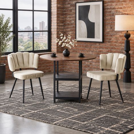 Esstisch-Set mit 2 Stühlen, runder Tisch Ø107 cm, 2 Ablagen, MDF, Nussbaumoptik, Beige (1/5)