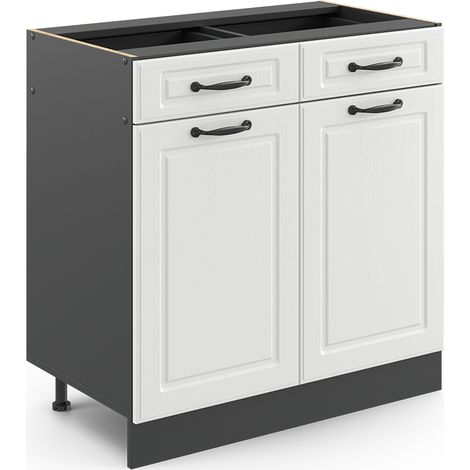 Mobiletto base per cucina R-Line, Bianco casa di campagna, 80 cm senza piano di lavoro, Vicco