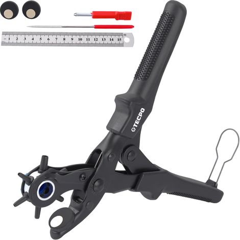 TECPO Revolverlochzange, Drehlochzange, Leder Lochzangen Set Locher mit Hebelübersetzung -Zum Lochen und Stanzen von Stoff, Leder, Gürtel, Uhrengürtel in verschiedenen Größen