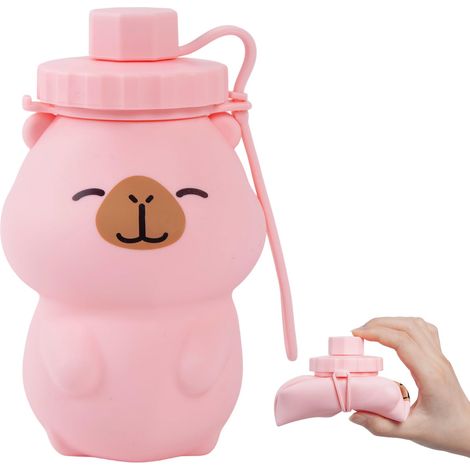 Bouteille d'eau en silicone pliable kawaii capybara 17 onces, contenant d'eau portable réutilisable pliable avec sangle de transport, bouteille de voyage légère étanche adaptée au camping, la randonné (1/5)