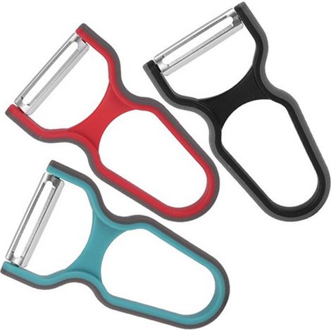 Erhältlich in 3 Farben: siehe Foto. Material: PP und Metall. Edelstahl-Schäler für Obst und Gemüse, ideal für die Aufbewahrung zu Hause.