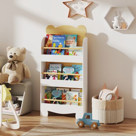 Bibliothèque pour enfants, étagère à 3 niveaux pour ranger les livres des enfants dans la salle de jeux ou la chambre d'enfant, en bois naturel (1/5)