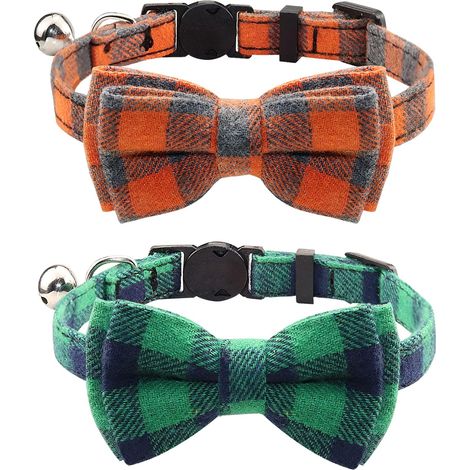 Lot de 2 colliers de chat anti - Accroche, collier de chat avec cloches et nœuds, collier mignon pour chatons et chats (1/5)