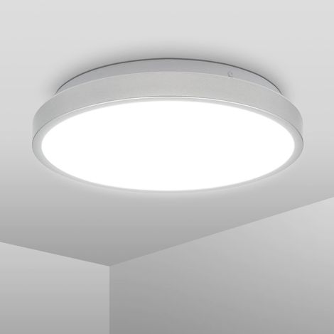 Plafonnier LED 12 Watt spéciale salle de bain I lampe de salle de bain I Ø29 cm I lumière blanche neutre 4000 K I protection contre les éclaboussures IP44 I cadre argenté (1/5)
