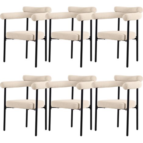 Pack de 6 sillas de comedor beige tapizadas en tejido tipo ante con patas metálicas (1/5)
