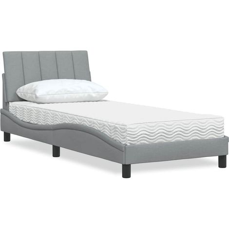 Bett mit Matratze "Hanko" Hellgrau 80x200 cm Stoff