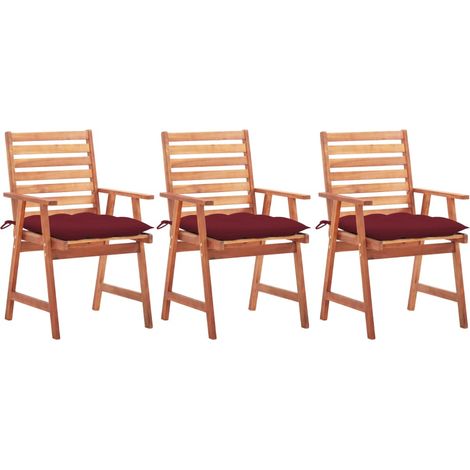 Sillas comedor de jardín 3 uds madera maciza acacia y cojines