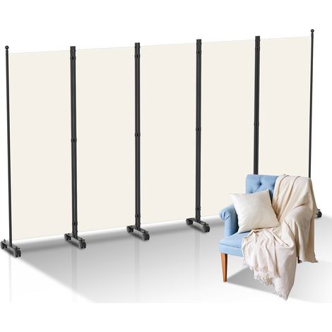 SWANEW Paraventi di separazione pieghevole con rotelle  telaio in metallo  ideale per soggiorno  ufficio Beige 284x181 cm