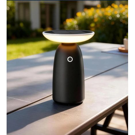 Lampe de table Led solaire noire HALO - 2 modes d'éclairage 100 à