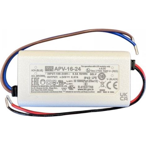 MW MEAN WELL APV-16-24 Alimentatore 16W 24V 0,67A IP30 Input 220V e 110V