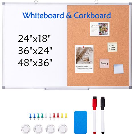 Mophorn 36"x24" Whiteboard und Korktafel-Kombination mit Aluminiumrahmen – 2-in-1 magnetisches Trockenlösch- und Wand-Pegboard – ideal für Büro, Schule, Zuhause – Silber (1/5)