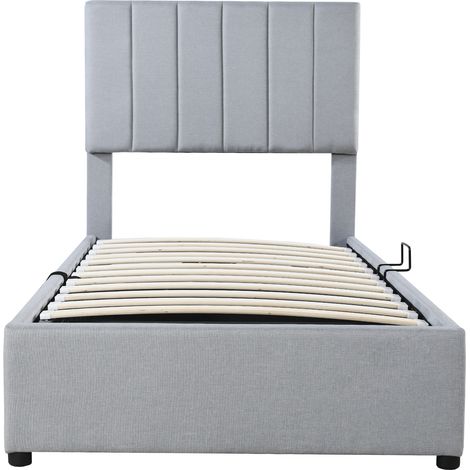 Lit enfant capitonné 90x200 cm, lit coffre hydraulique, lit coffre haut en lin doux pour la peau, gris (1/5)