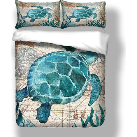 Taie Doreiller Et Housse De Couette - Polyester 100% - Taille Queen - Motif Animaux Océan 3D - Lot De 3 Pièces (1/5)