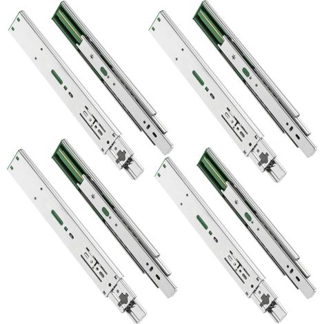 GTV Lot de 4 rails de tiroir H45-45,3 x 300 mm - En acier galvanise robuste - Systeme d'abaissement automatique - Rail telescopique a billes - Charge maximale : 30 kg