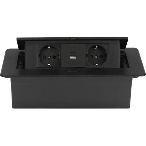 Socle Pop-up Prise encastrable 2 prises standard Euro+1 USB+ 1 Type-C Noir