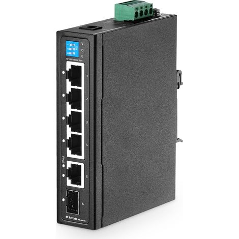 Commutateur Industriel à 6 Ports - 4 Ports 100/1000 Mbps, 1 Liaison Montante Gigabit, 1 SFP - Rail DIN en Métal et Ethernet Mural (1/5)