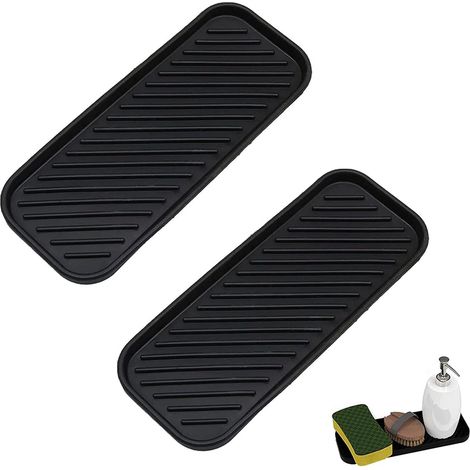 Juego de dos estantes de espuma de silicona para cocina y baño - Cajas de almacenamiento que ahorran espacio (Negro)