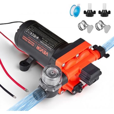 Bomba de Diafragma, 12 V DC, 22,7 L/min, Autocebante, de 4 Cámaras con Presostato Automático y Presión de 4,8 bar, para Autocaravanas, Caravanas, Barcos, Yates y Lavaderos de Coches, 204 W (1/5)