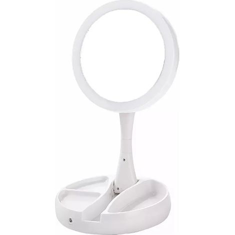 Miroir de maquillage rond pliable avec lumière LED, grossissement 10X, miroir de beauté USB rechargeable (1/5)