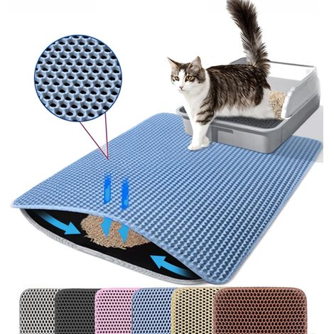 1 - Tapis Litière Chat - Accessoire Bac - Double Couche Nid Abeille Antidérapant Imperméable Pour Maison Propre Bleu 75x55cm (1/5)