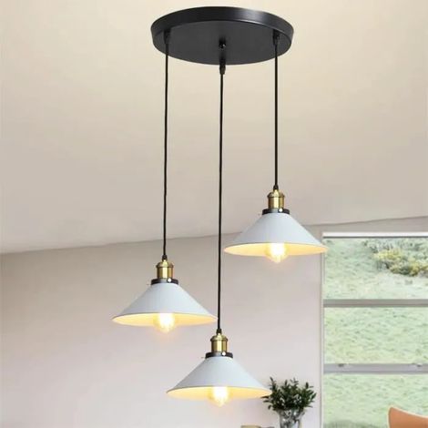 U-Do 3 Luminaires Suspension Ajustable design Vintage Lampe en Fer Blanc 22cm en Disque Lustre éclairage pour Chambre (1/4)