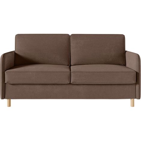 Canapé MIKA convertible 3 places couchage quotidien 140x190cm - matelas 14cm -  tissu marron