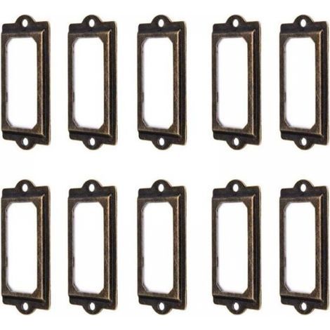 50 Porte-étiquettes 60 x 17 mm Métal Bronze Vintage Porte-étiquettes Porte-cartes Bibliothèque Tiroir (1/5)
