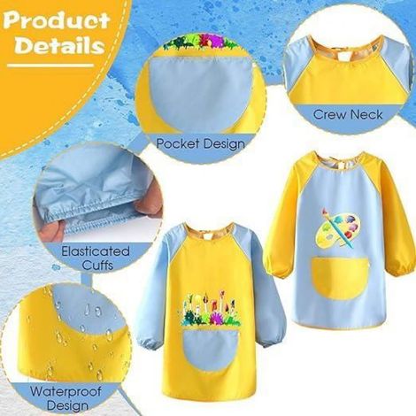 2 pcsTabliers Peinture Enfant, Est Doté d'une Grande Poche/Manches Longues, Tablier Peinture en Polyester / PVC Imperméable (1/4)