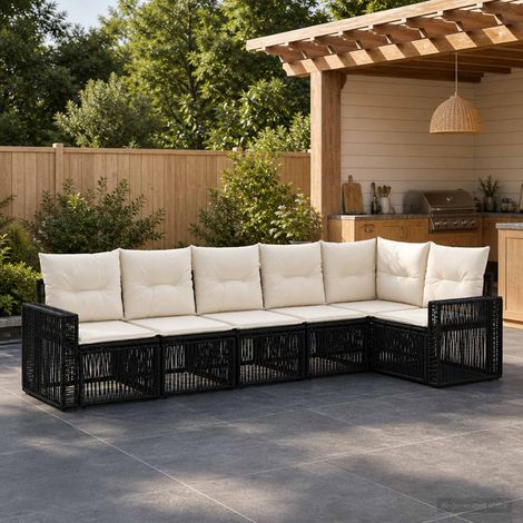 vidaXL Ensemble de canapé de jardin 6 pcs Noir et blanc crème (1/5)