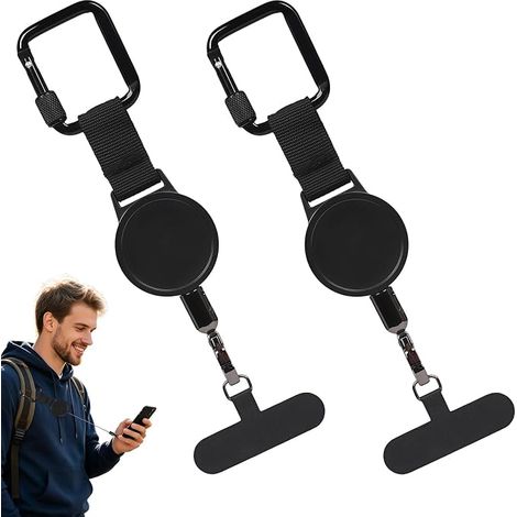 Zwei einziehbare Handy-Handgelenkschlaufen, ein einziehbarer Diebstahlsicherungs-Schlüsselring mit abschließbarem Metallhaken und ein universelles, sturzfestes Sicherheitsschloss mit Verbindungskabel. (1/5)