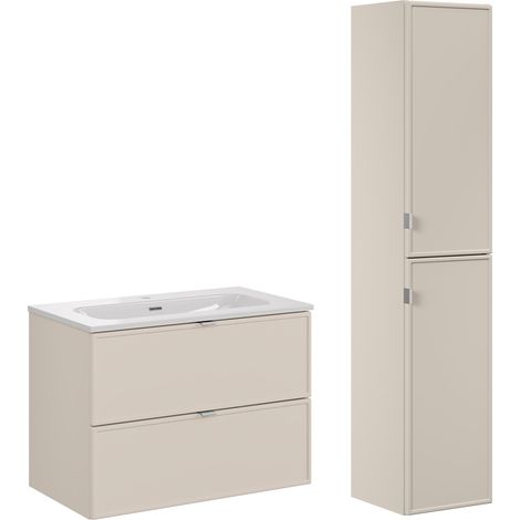 Ensemble meuble simple vasque encastrée 80cm et colonne Alba Cachemire (1/5)