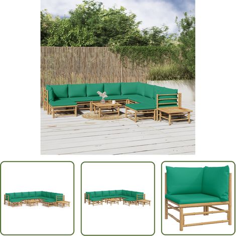 The Living Store Salon de jardin 12 pcs avec coussins vert bambou - Salon De Jardin - Mobilier De Jardin - Ensemble De Salon - Ensemble De Meubles De Jardin - Bamboo Furniture (1/5)