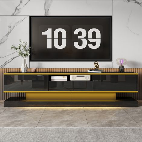 Mobile TV 180x38x45 cm in truciolare nero lucido, 3 cassetti, LED multicolore - CHICFURN (1/5)