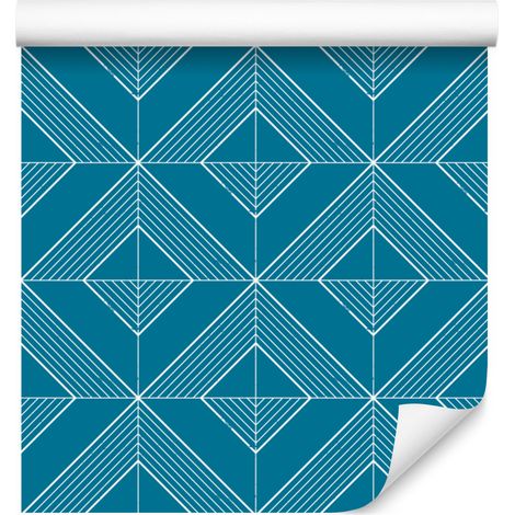 Carta da parati con motivo geometrico a rombi turchesi, dettagli raffinati 50x1000 cm (1/5)
