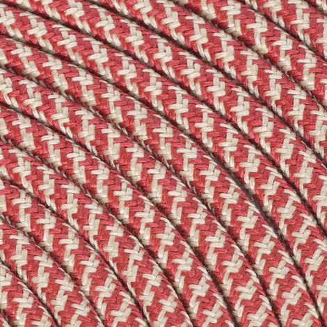 Fil Électrique Tissu Pied de Poule Naturel et Rouge 2x0,75mm² - Câble Électrique Textile de Qualité