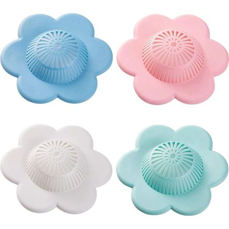 Lot de 4 housses de drain de douche en silicone pour attrape-cheveux, protections de baignoire et de douche avec ventouses pour salle de bain, baignoire et cuisine (1/5)