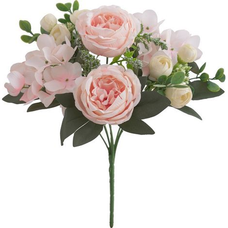 bouquets de pivoines roses artificielles pour décoration, fleurs en soie, fausses roses, compositions florales, centres de table en plastique (champagne)