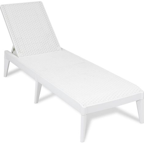 Toomax Numana Lettino prendisole da esterno bianco, sdraio reclinabile in 4 posizioni con finitura effetto rattan, 60x186x29h cm, in plastica resistente anti UV, ideale per esterni, terrazza e piscina