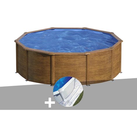 Kit piscine acier aspect bois Gré Sicilia ronde 4,80 x 1,22 m + Tapis de sol