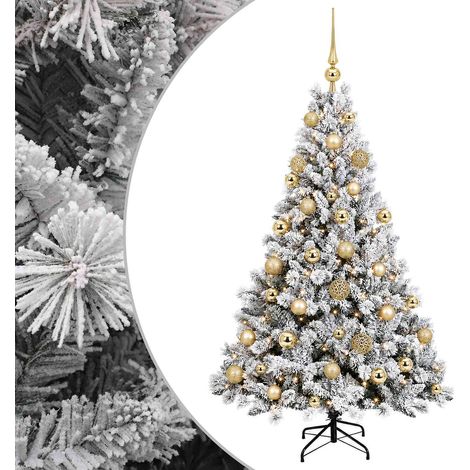Sapin de Noël Artificiel 120 cm avec Boules et Guirlande 150 LED Blanc Chaud en PVC Vert et Blanc, 5.21kg (1/5)