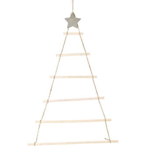 Ornements suspendus en bois avec étoile et corde, décoration pour arbre de nol mural (1/5)
