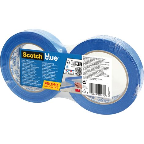 Ruban de masquage Multi-Surfaces ScotchBlue™, 24 mm x 41 m, 2 Rouleaux/Emballage, 100% PEFC, SGSCH-PEFC-COC-110078