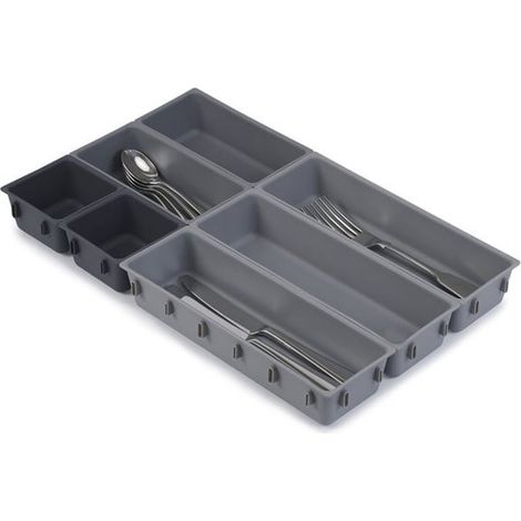 Boîte de rangement modulaire 7 pièces - Ensemble d'organisation de tiroir - Plateau à couverts - Organisateur de tiroir - Tiroir à couverts modulaire - Organisateur multi-compartiments - Gris - PP Gri (1/5)