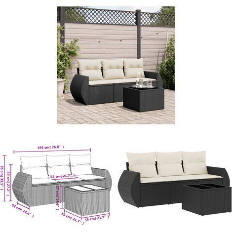 Salon de jardin 4 pcs avec coussins noir résine tressée - Ensemble Salon De Jardin - Salon De Jardin Design - Meuble De Jardin - Mobilier De Jardin - Résine Tressée - Home & Living (1/3)