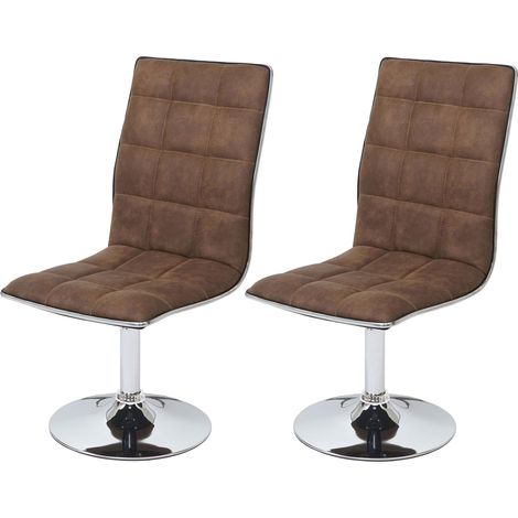 Juego de 2 sillas de cocina comedor regulables en altura en tela marrón vintage 040001959 (1/5)