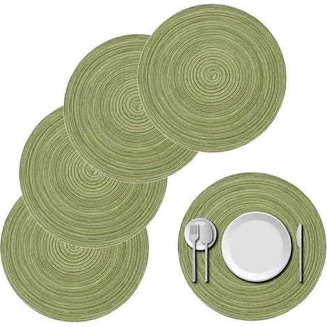 Ensemble de 4 sets de table ronds tressés en coton, 38 cm (15 pouces), pour la maison, les mariages et les fêtes (vert). (1/5)