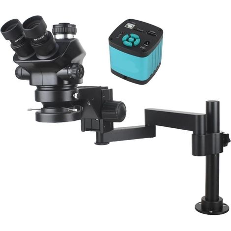 Microscope trinoculaire stéréo réglable à simulateur de focale d'objectif 3,5X-200X for Laboratoire Industriel + caméra vidéo 12MP 48MP 4K 1080P HDM/I USB Type-C(48MP 4K HDM/I USB) (1/5)