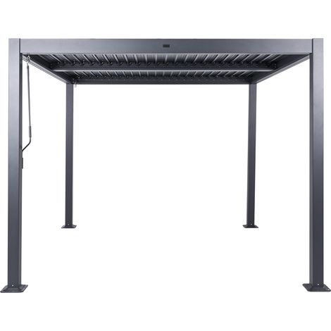 Cenador moderno de jardín 310 x 310 cm estructura de metal negro Fornoli