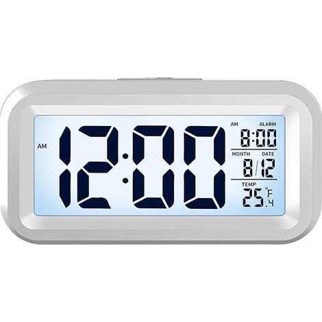 Réveil Numérique pour Chambre, Horloge de Bureau à Piles, Alarm Clock Numérique avec Veilleuse Intelligente, Affichage 12/24H - C°/F° - Date, pour Ado, Adulte et Enfant, Blanc